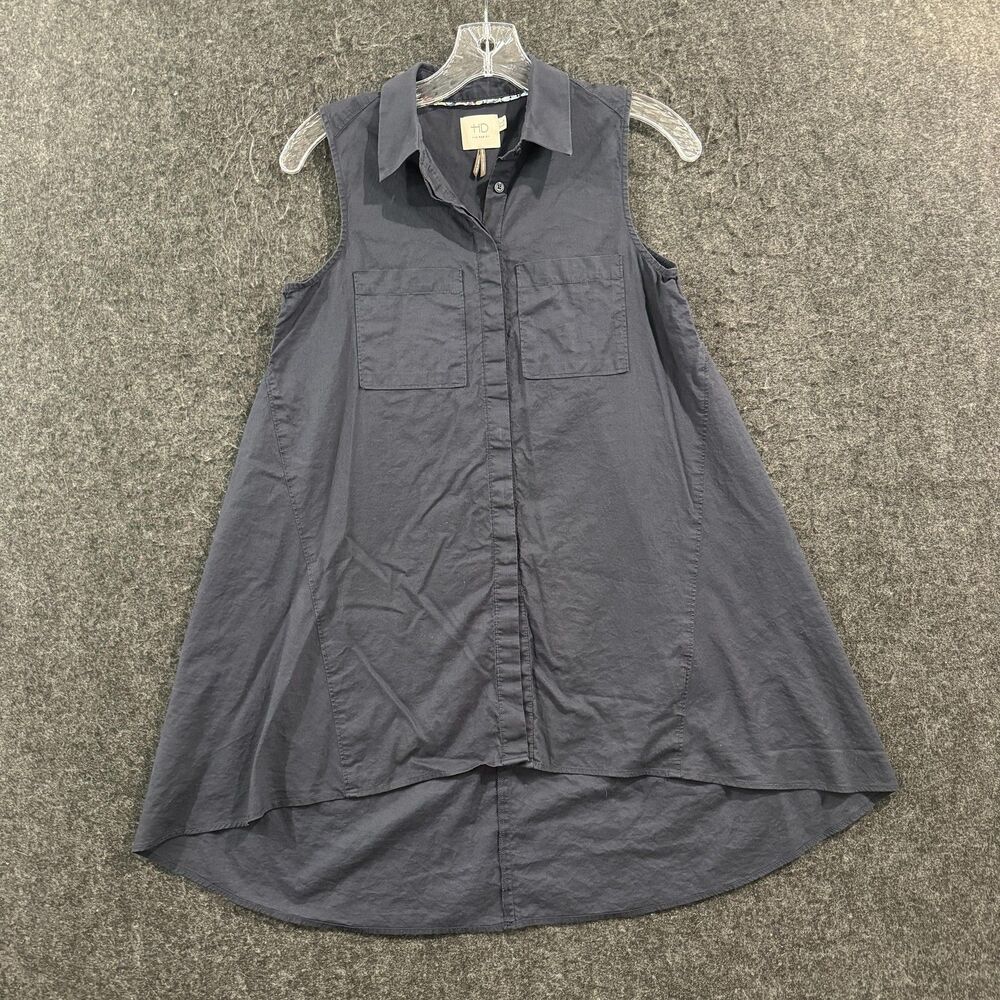 HD In Paris Dress Women's 0 Navy Blue Sleeveless Shirt Hi Low Trapeze Swing